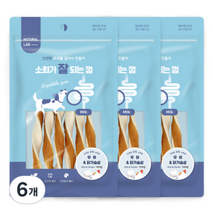 내츄럴랩 소화가 잘되는 껌 강아지 간식, 우유 + 닭가슴살 혼합맛, 100g, 6개