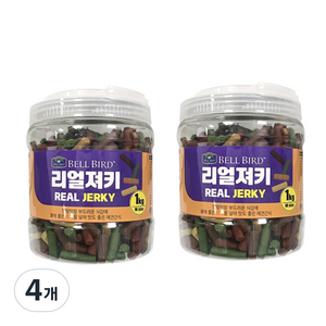 벨버드 리얼져키 대용량 강아지 간식 1kg, 황태 + 오리 + 연어 + 치즈 + 침치 + 시금치 혼합맛, 4개