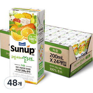 썬업 과일야채샐러드 혼합쥬스 녹황, 200ml, 48개