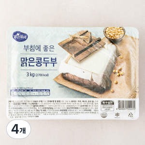 맑은물에 부침에 좋은 맑은콩 두부, 3kg, 4개