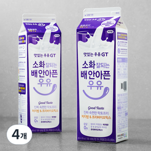 맛있는우유GT 소화 잘되는 배 안아픈 우유, 900ml, 4개