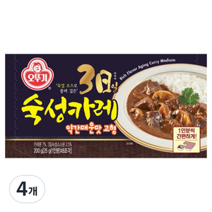 오뚜기 3일 숙성 카레 약간매운맛 고형, 200g, 4개