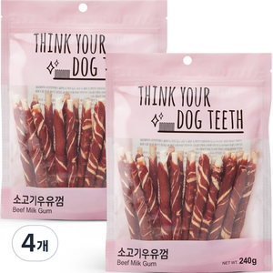 띵크유어도그티 소가죽우유껌 연어스틱 묶음, 혼합맛(소고기/우유), 240g, 4개