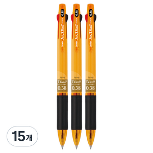자바펜 제트3볼 3색 볼펜 0.38mm, 옐로우, 15개