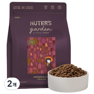 누터스가든 고양이 치킨 앤 리버 건조사료, 닭, 1kg, 2개