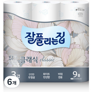 잘풀리는집 클래식 3겹 고급롤화장지, 27m, 9개입, 6개