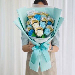 러블리팜 조화 돈꽃다발 10p 세트 + 쇼핑백, 10송이, 믹스블루