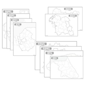 지도닷컴 시군경계선 백지도 우리나라 + 도별 9종 세트 비코팅형 A3, 1세트