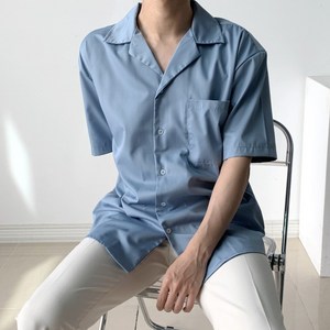 엘엑스티 남성용 오픈카라 오버핏 트윌 반팔 셔츠