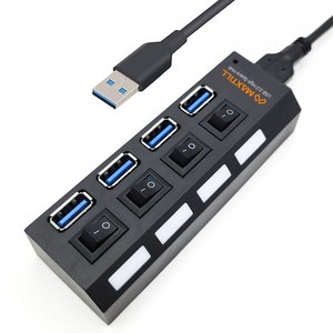 맥스틸 4구 개별스위치 고속 USB3.0 유전원 허브 MT-HU30, 혼합색상, 1개