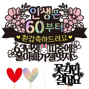 비비드레인 환갑 칠순 케이크토퍼 102 인생띠 + 하트픽 2p + 메세지픽 세트, 환갑 울아빠, 1세트