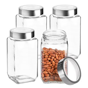 차이나다 투명뚜껑 사각 밀폐 유리병, 1000ml, 4개