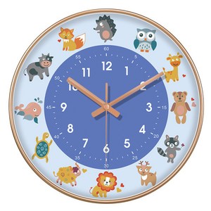 동물친구들 벽시계, 블루 + 골드