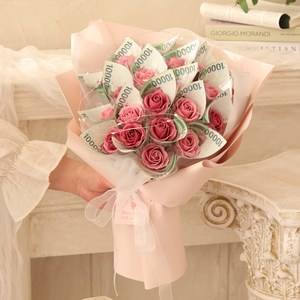 용돈 비누꽃 돈꽃다발 LED조명 15송이 세트, 플럼모브, 15p