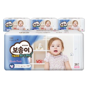 보솜이 리얼코튼 원더 팬티형 기저귀 여아용 특대형(13~18kg), 104매