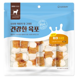 굿데이 강아지 건강한 육포말이 우유껌 간식, 240g, 1개, 황태