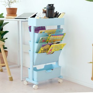 보노하우스 모던 슬림 북 트롤리 수납 정리함 5단, 모던블루
