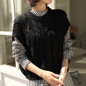 빼빼 여성용 꽈배기 라운드넥 크롭 니트 베스트