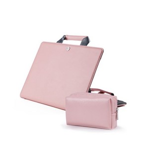 통기성 좋은 비지니스 손잡이 가죽 노트북 맥북 가방 + 파우치, 핑크