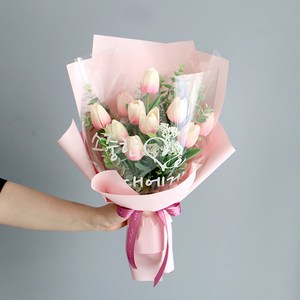 모리앤 조화 튤립 10송이 레터링 조명 꽃다발, 핑크, 1개
