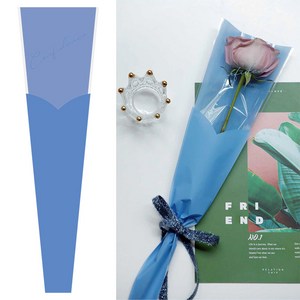 미화부장 예쁜 꽃 투명 비닐 포장지 한송이 셀프 간편 포장 재료, 블루, 50개
