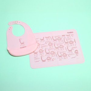 베일리 실리콘 턱받이 테이블매트 세트, 핑크턱받이+핑크매트, 1개