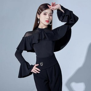 자칠 라틴 라인 모던 왈츠 볼룸 바디슈트 상의 탑 댄스복 TW-031703, XL