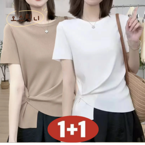 오스틱니 87.5kg까지 [1+1] 특가상품 날씬해보이는 심플 라운드넥 시원한 반팔 티 여름 여성 편한 무지 루즈핏 얇은 박스티 캐주얼 티셔츠 (2종세트)