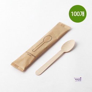 일회용 나무 숟가락 14cm 1봉(100개입) / 개별포장 테이크아웃 배달용 캠핑용, 1개, 100개