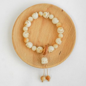 귀여운 고양이 염주 불교 팔찌 동물 발바닥 보리수 구슬, 아이보리, 1개