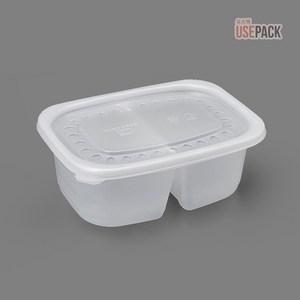 유즈팩 PP사각밀폐용기 2칸 죽용기 50개 세트, 단품, 단품, 1개