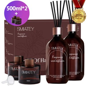 스미어티 프리미엄 실속형 500ML 대용량 실내디퓨저+유리병 2개+ 섬유스틱 10p 실내방향제 집들이선물, 2개, 블랙 체리