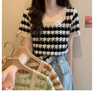 유카 여성 여름 니트 크롭 반팔티