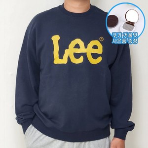 [국내 매장판] LEE 리 남녀공용 빅로고 긴팔 티셔츠 데일리 맨투맨 오버핏 네이비 - 사은품 증정