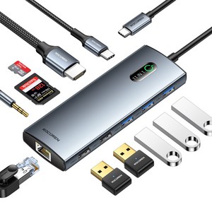 Rocoen 11 in 1 USB C 허브 PD 100W RJ45 SD 리더 Macbook Ai Po 용 USB 3.0 분배기 도킹 스테이션 Samsung LG 노트북, 11 in 1 HUB, 1개