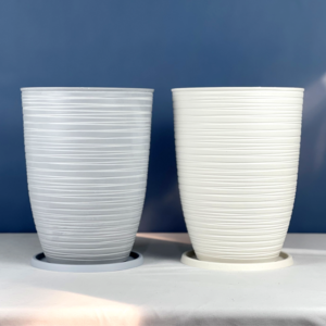 듬직이네 WPC 모던스타일 높은 원형 플라스틱 화분 줄무늬 타조알 [중] - 거실화분, 그레이, 1개