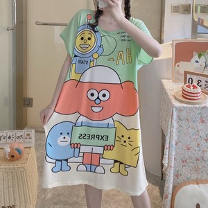 더봉 여성 오버핏 이지핏 반팔 파자마원피스 잠옷 홈웨어