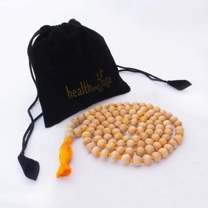 HealthAndYoga Tulsi Wood Mala (108 + 1 Round 8mm B HealthAndYoga 툴시 우드 말라(108+1 라운드 8mm 구슬 술 포함)- 홀, 1개, Bown