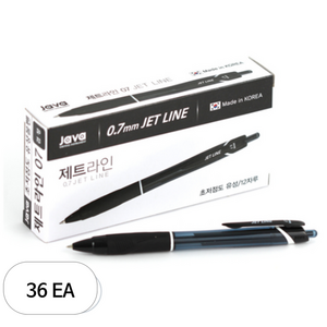 자바 제트라인 유성볼펜 0.7mm 필기펜 학생볼펜 유성볼펜, 검정, 36개