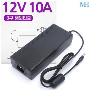 명호전자 12V10A 아답터 국내 해외 인증용 6등급 120W 고용량 SMPS DC 12V 10A 어댑터, 12V10A 3구해외6_2AB/아답터+전원선, 1개