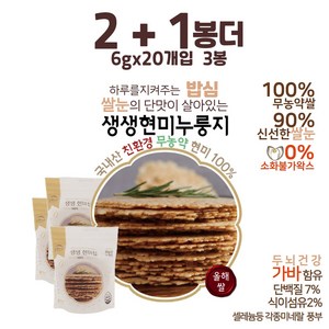 [2+1] 국산 무농약 100% 당뇨 간식용 현미누룽지칩 120g 20g (구매 수량별 추가증정), 3개