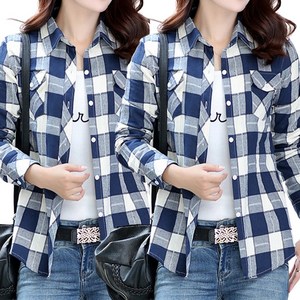 [1+1] 여성 코튼 체크 남방 슬림핏 셔츠 블라우스 봄 가을용