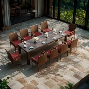 오만국 RR240-109 라라탄 사각 테이블세트/야외 의자세트테라스테이블세트10인용식탁세트/10인테이블 옥상테이블세트, 단일