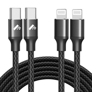 아이오네우스 아이폰 c to 8핀 케이블 mfi인증, 2개, 검은색, 1m