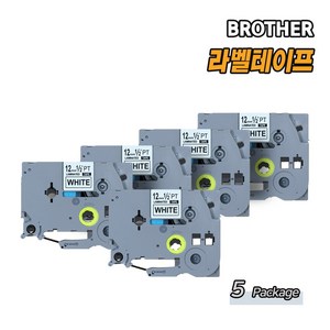 올데이컴퍼니 브라더 BROTHER 호환 라벨테이프, 12mm, 5PAC, 흰색바탕/검정글자