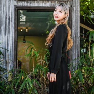 [골반39] 벌룬소매 주름 셔링 플리츠 롱원피스