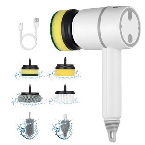 KORELAN 전동 청소솔 핸디무선 주방화장실 다용도청소기 USB 충전 욕실청소기 본체 청소솔 6종, 흰색