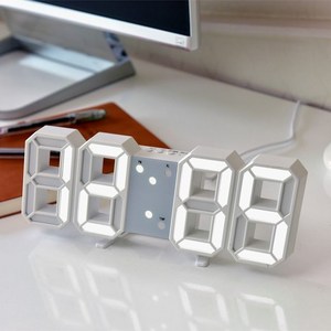 모던 무소음 디지털 전자 시계 3D LED 탁상용 벽걸이, 화이트 (A651), 무소음 디지털 LED 시계