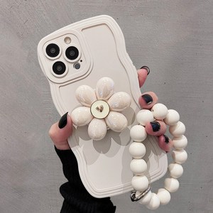 진주 꽃 스마트 핑거 톡 비즈 스트랩 웨이브 물결 실리콘 갤럭시 S24 S23 S22 범퍼 슬림 케이스