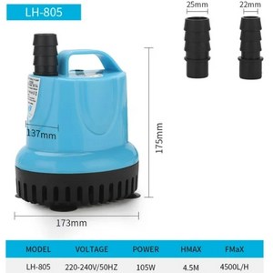 소형 미니 펌프 배수용 수중 펌프 2마력 220v 양수기 101825456085105w 600-4500lh 잠수정 워터 수족관 물고기 연못 탱크 주둥이 마린 온도 제어 176, 1개, LH-805 105W, EU 플러그
